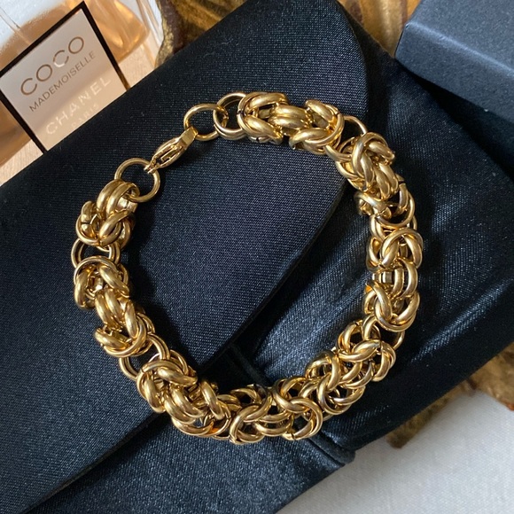 18K Clad Stainless Steel Rolo Link Luxe Statement Chunky Bracelet - Picture 2 of 6